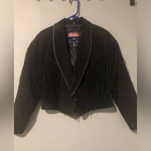 Women’s XL Cripple Creek Black Leather Fringe Jacket